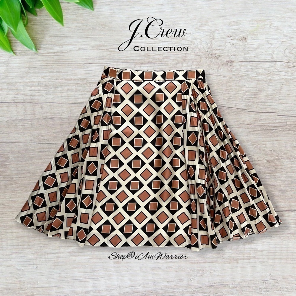 J.Crew Collection 2PC geo print silk blouse + pleated midi skirt shop@iamwarrior - Picture 9 of 14